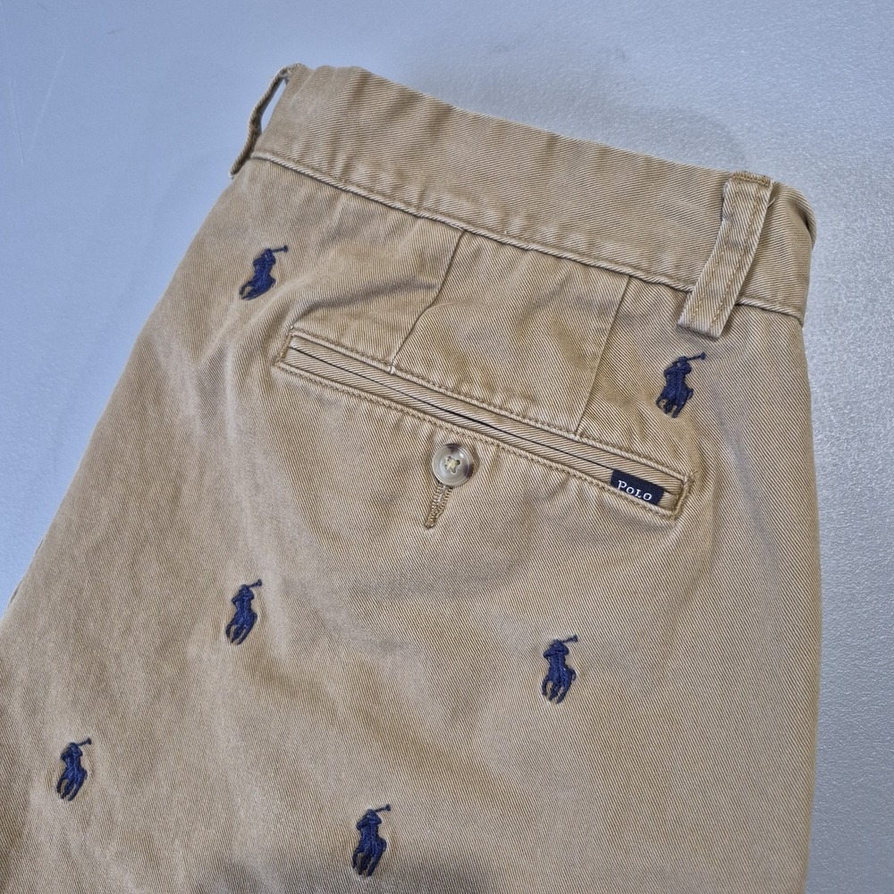 Polo Ralph Lauren Shorts Mens 35 Khaki Tan Classic Fit 9" Allover Pony Logo